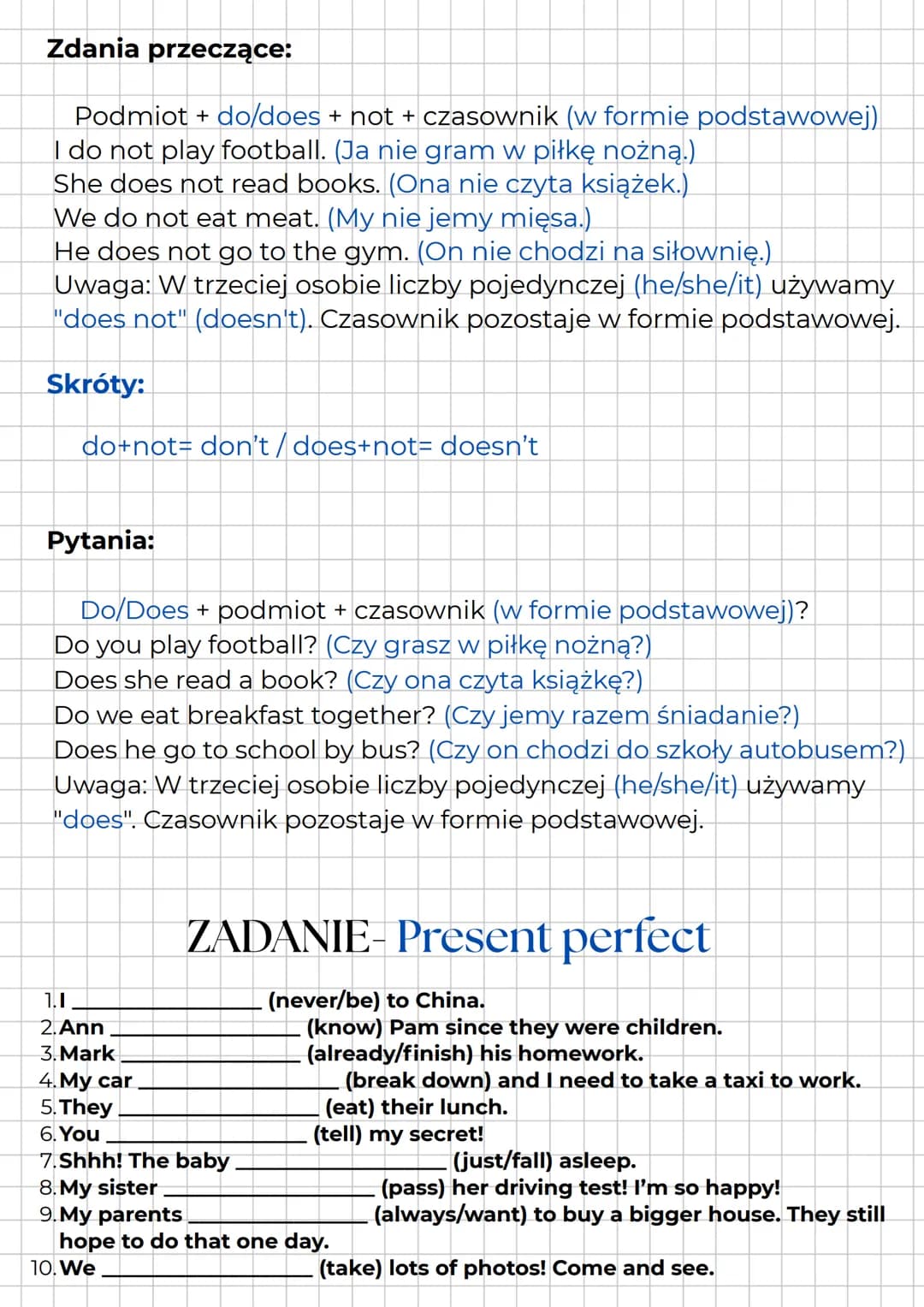 --- OCR Start ---
Czasy- Język
angielski
Powtórka-E8
Teraźniejsze
Present simple-teraźniejszy prosty
Zdania twierdzące:
Podmiot + czasownik 
