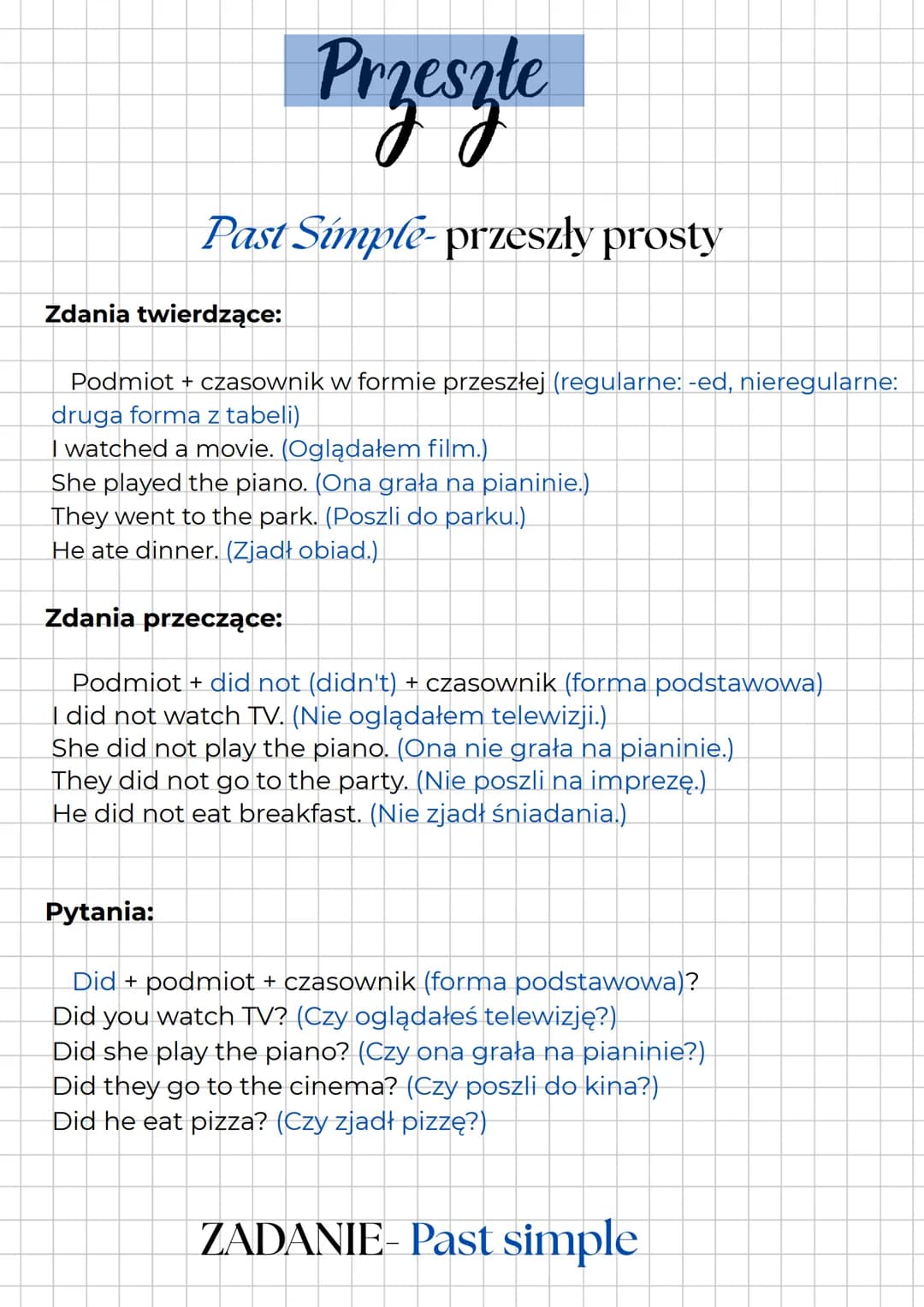 --- OCR Start ---
Czasy- Język
angielski
Powtórka-E8
Teraźniejsze
Present simple-teraźniejszy prosty
Zdania twierdzące:
Podmiot + czasownik 