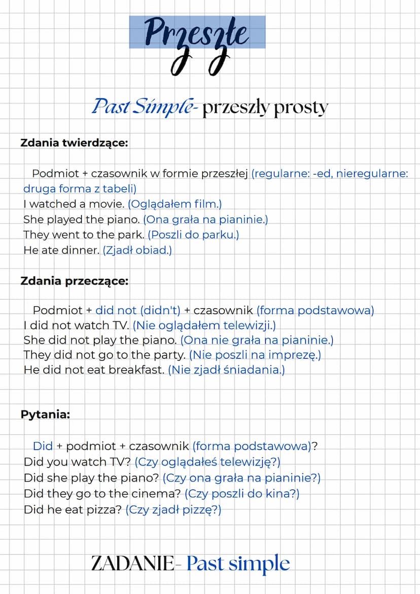 --- OCR Start ---
Czasy- Język
angielski
Powtórka-E8
Teraźniejsze
Present simple-teraźniejszy prosty
Zdania twierdzące:
Podmiot + czasownik 