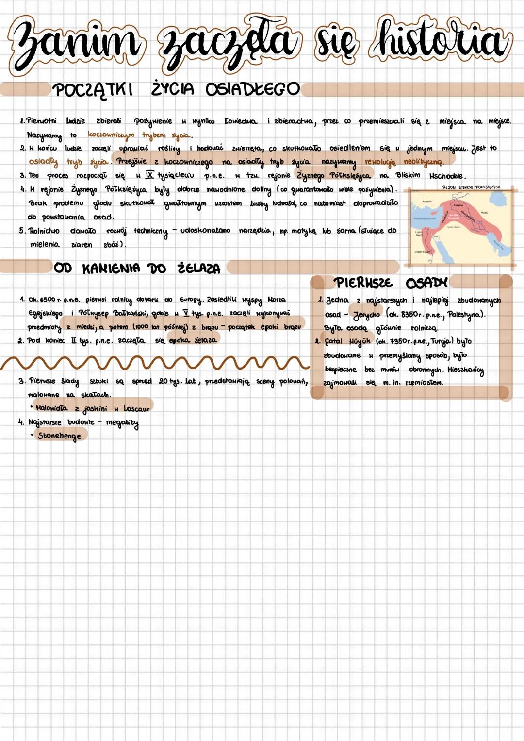 Zanim zaczda się historia
POCZĄTKI ŻYCIA OSIADŁEGO.
1. Pierwotni ludzie zbierali pożywienie H Hyniku łowiectwa i zbieractwa, przez co przemi