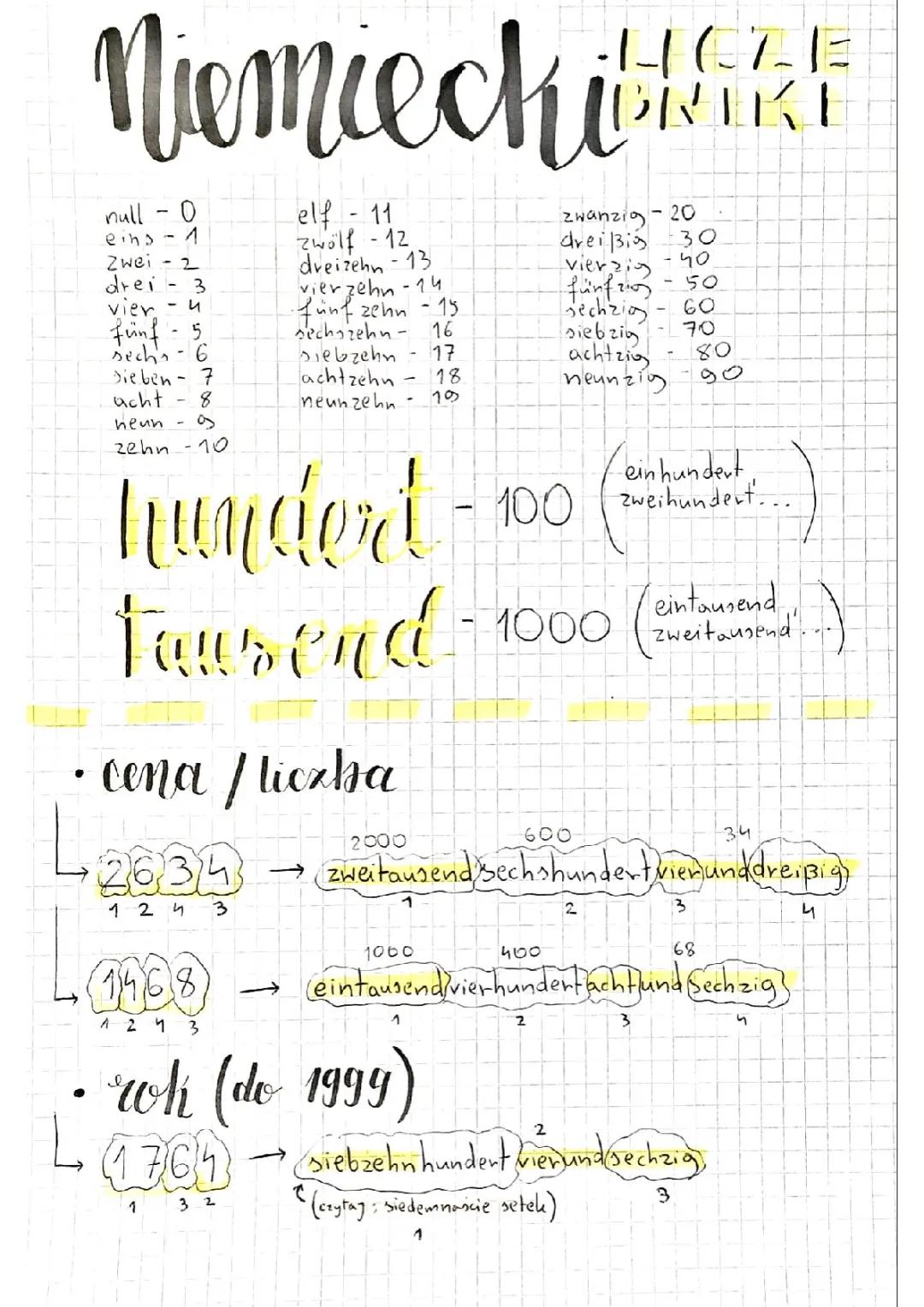 Liczebniki po niemiecku powyżej 1000 - dla klasy 8