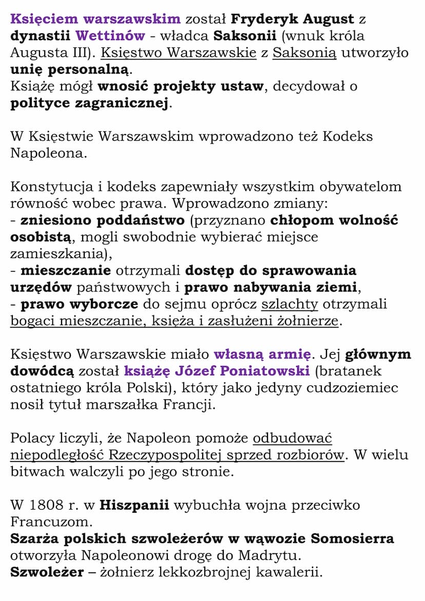 Księstwo Warszawskie
Napoleon wygrywał z Austrią, Prusami i Rosją (1805-07).
W 1806 r. armia francuska pokonała Prusy i wkroczyła
do Berlina