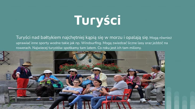 wpływ walorów
przyrodniczych i
kulturowych na
rozwój turystyki
: morze bałtyckie
turyści głównie przyjeżdrzają na północ do morza bałtyckieg