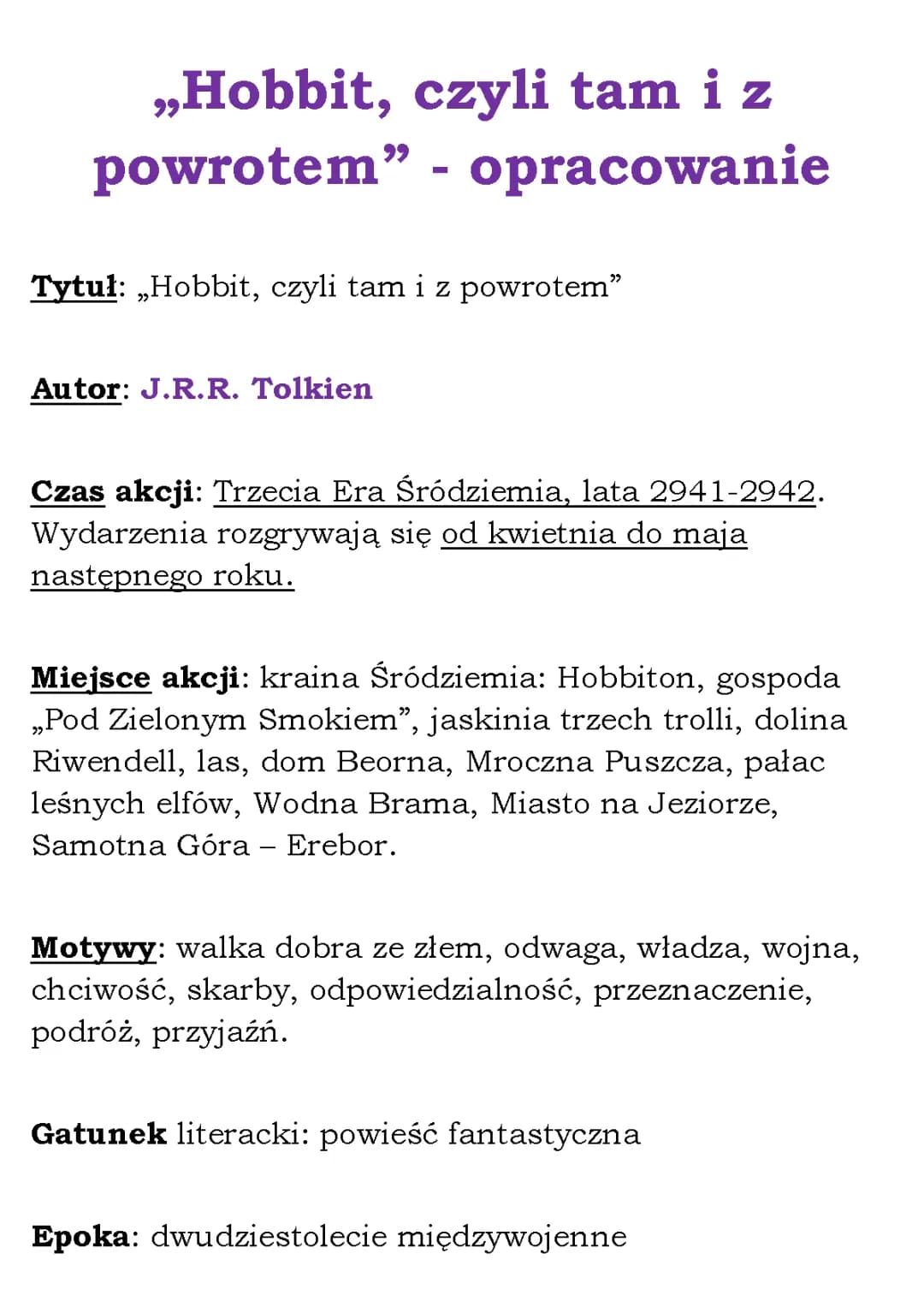 Główni i drugoplanowi bohaterowie Hobbita - tam i z powrotem