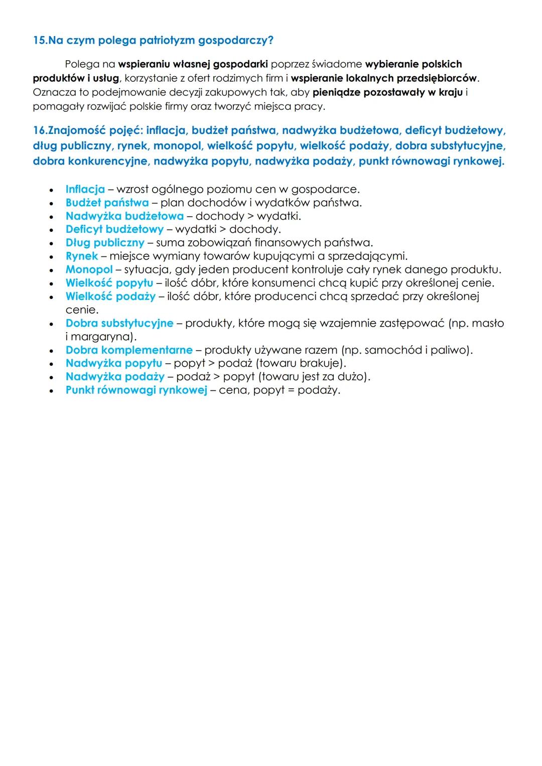 # POWTÓRZENIE WIADOMOŚCI- GOSPODARKA RYNKOWA

1.Czym jest rozwój społeczno- gospodarczy?

Poprawa warunków życia ludzi oraz rozwój gospodark