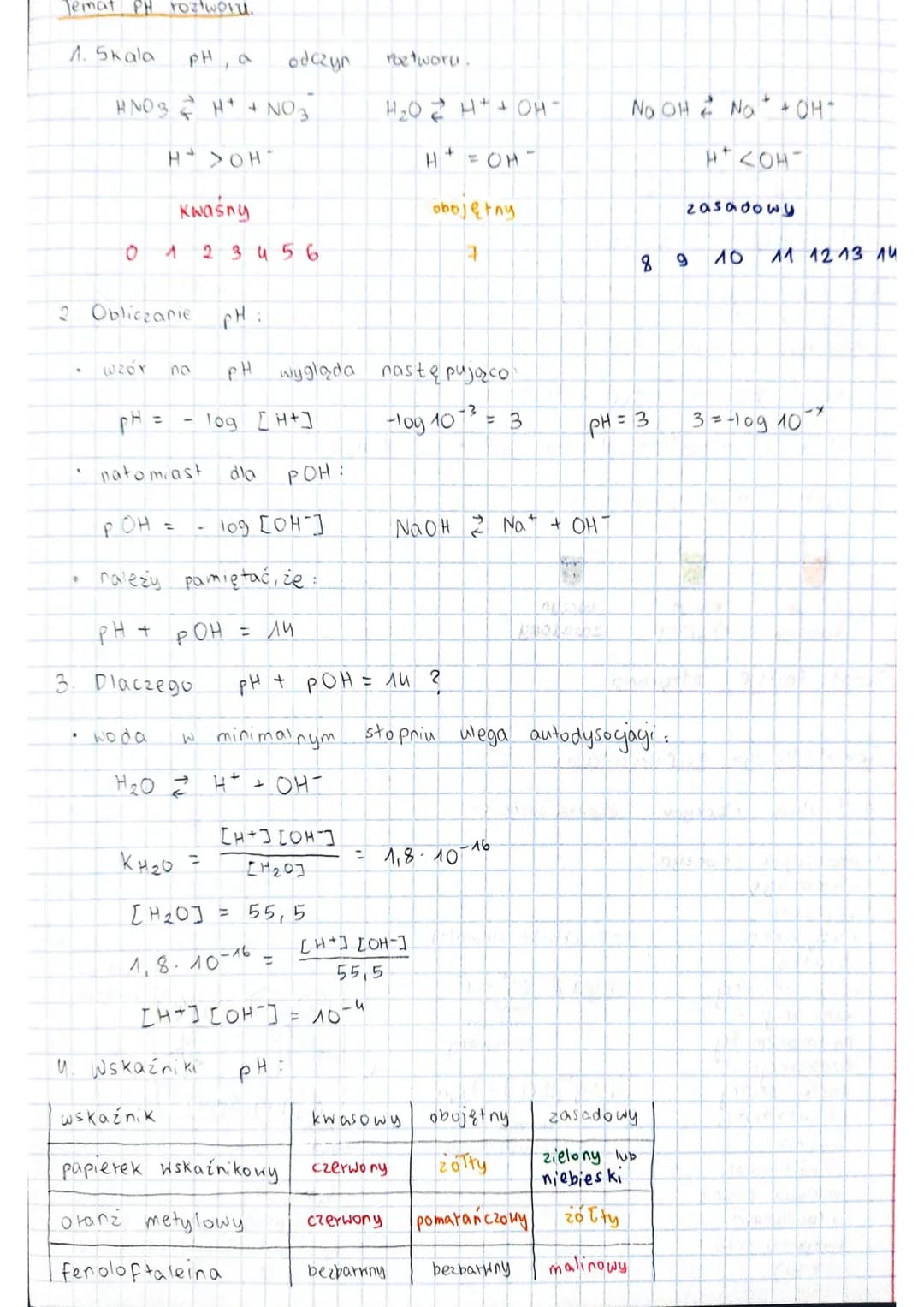 Temat PH roztwork.
1. Skala
1
PH, a
HNO3 HNO3
H* >OH*
6
2. Obliczanie
1
WZDY no
Kwaśny
natomiast
POH =
pH = -log [ H*]
3. Dlaczego
woda
2345