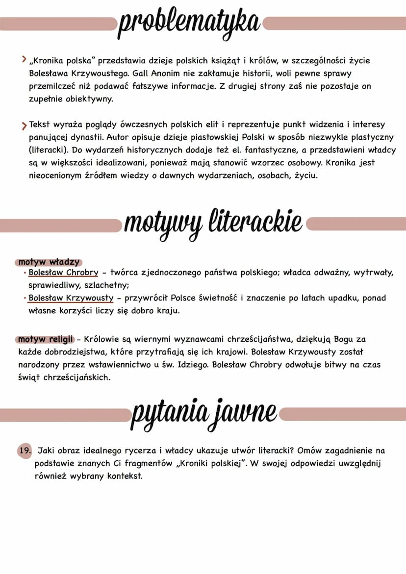 W ,,Kronice polskiej" są obecne cechy średniowiecznej kroniki.
Kroniku polsku
•
> Czas wydarzeń: dzieje Polskie od czasów legendarnych aż po