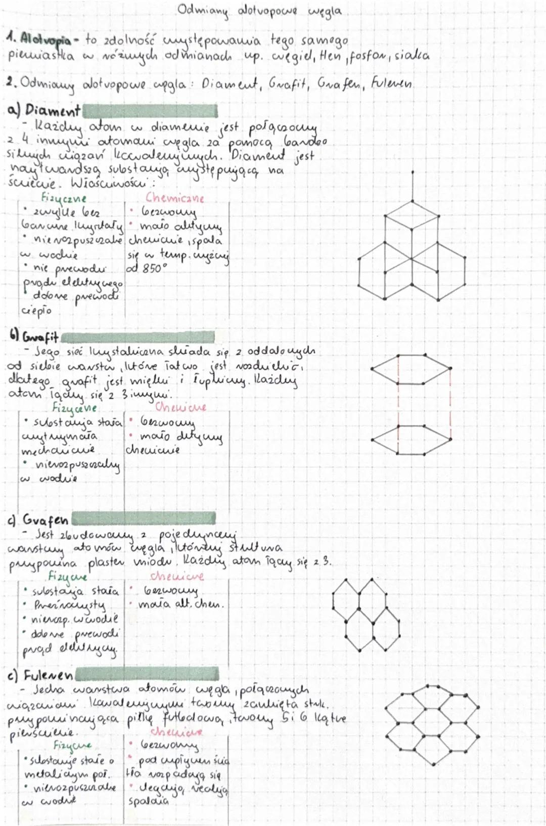 # Odmiany alotvopocie węgla.

1. Aloivopia to zdolność występowania tego samego
pierwiastka w różnych odmianach up. cuęgiel, Hen, fosfor, si