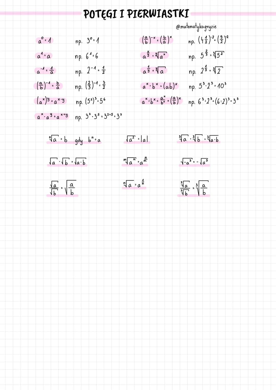 a
°:/
- ۸
a
:
a ۱-۸
b
۸
a
a a
=
b
a
(۲) - ۵ *۶
a
a
**
م]
POTEGI I PIERWIASTKI
np. 3° 1
(*)**()*
np. 66
2
2-1 = 1/2
np.
np. (3)-. 3
hp.
(52)³