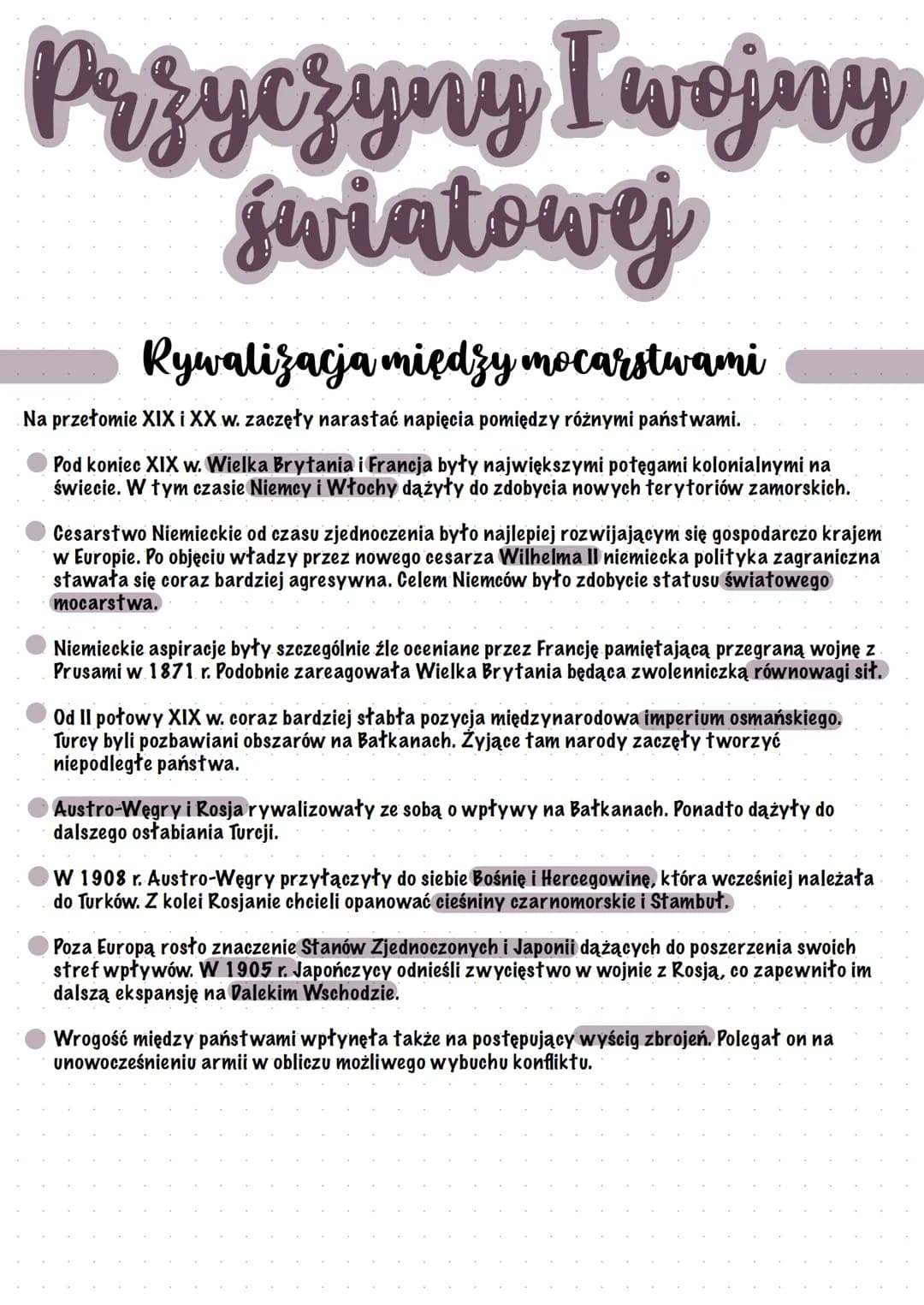 Przyczyny I wojny
światowej
Rywalizacja między mocarstwami
Na przełomie XIX i XX w. zaczęły narastać napięcia pomiędzy różnymi państwami.
Po