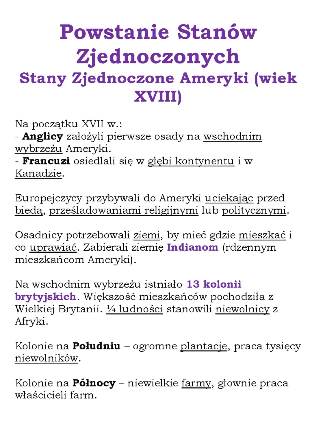 Powstanie Stanów Zjednoczonych KLASA 6 test - Historia GWO