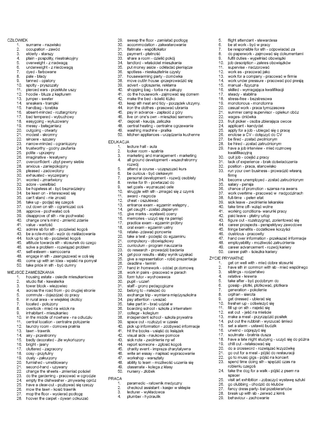 Matura Angielski - słownictwo 