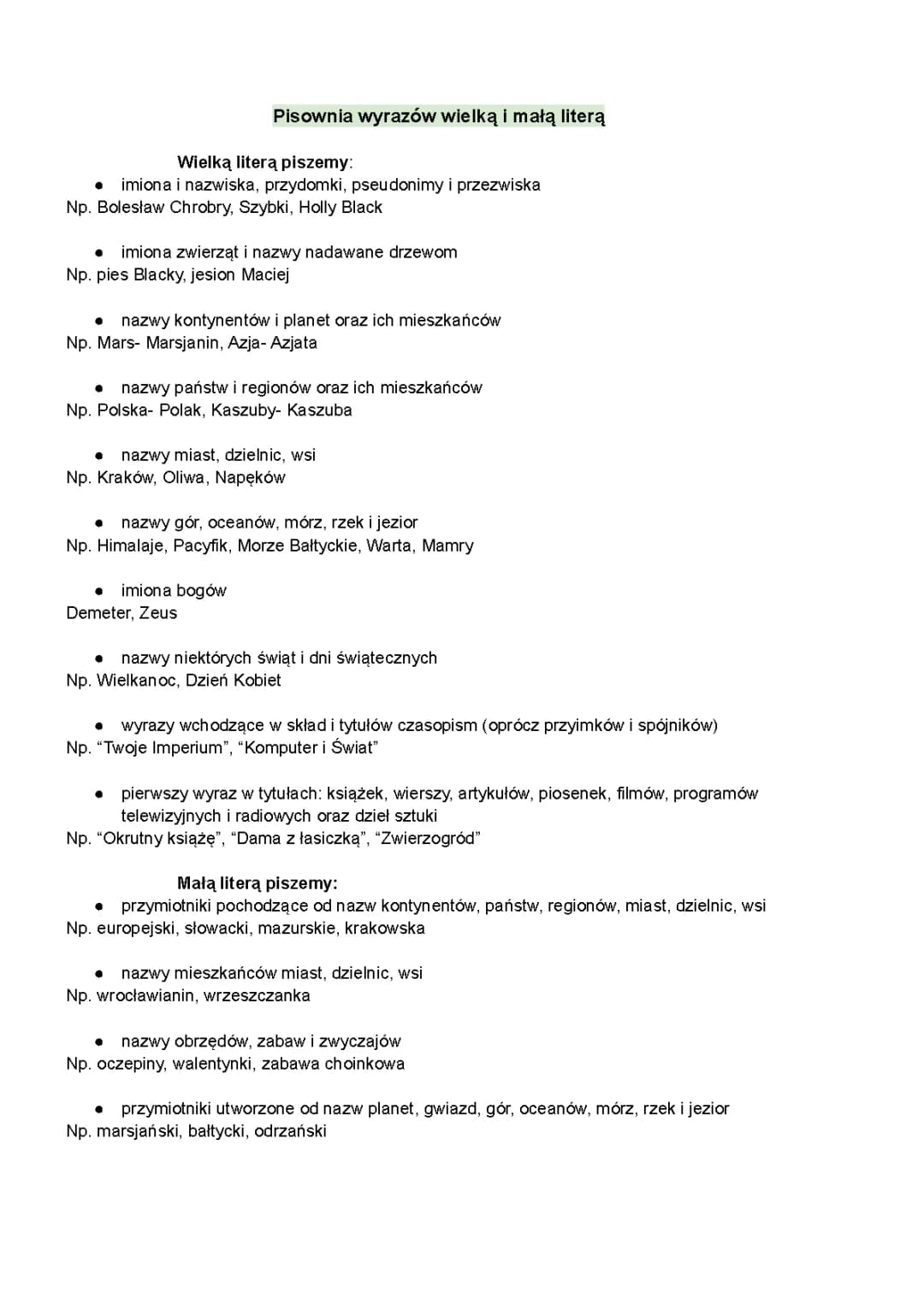 Zasady pisowni wielką literą dla klas 4, 5 i 6 - Ćwiczenia i Testy