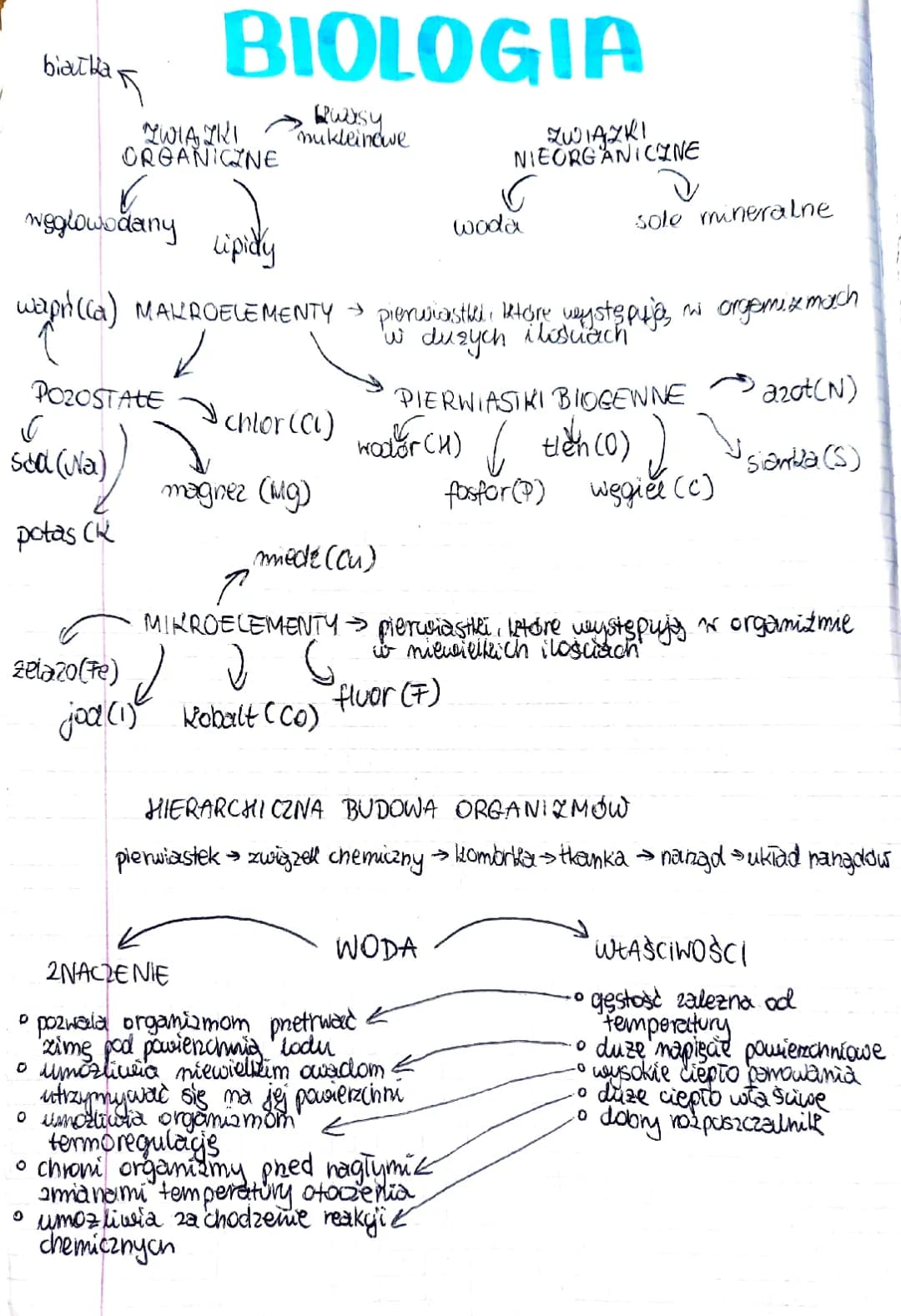 Znaczenie wody i makroelementy dla organizmów - Biologia