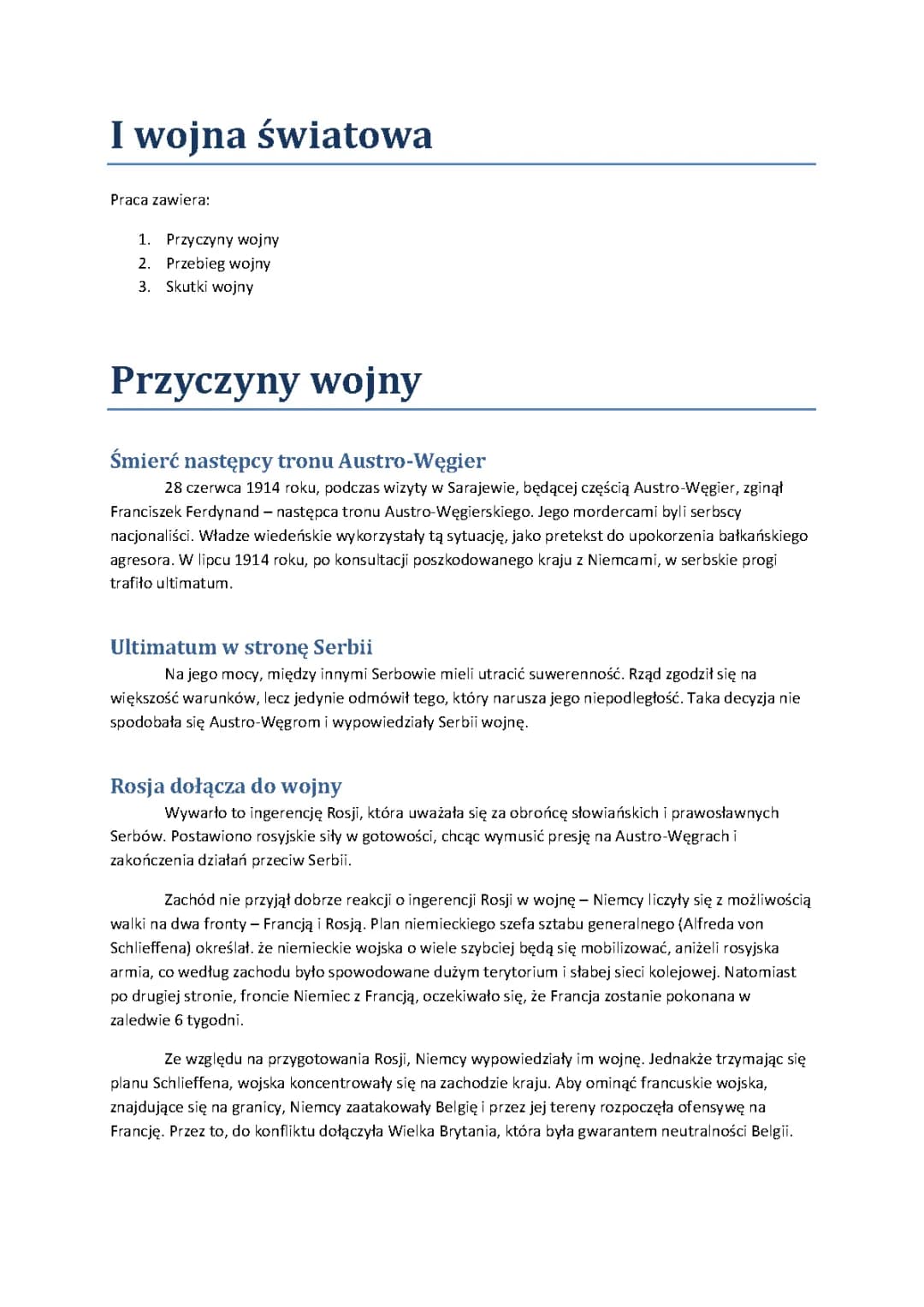 I wojna światowa 