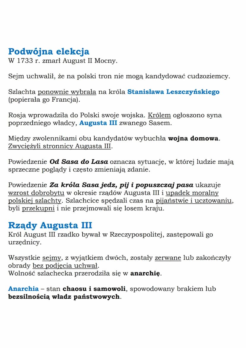 # Początek ingerencji Rosji w sprawy Polski

Część szlachty wybrała na króla Stanisława Leszczyńskiego
popieranego przez Szwedów.

W 1709 r.