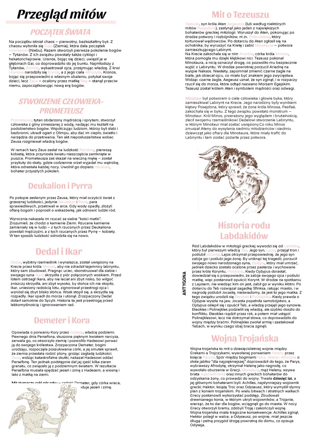 ANTYK
Mitologia
Mit:
Narracyjna opowieść wyrażająca wierzenia danej społeczności
(pierwotnie religijny charakter mitu różni go od baśni).
Wy