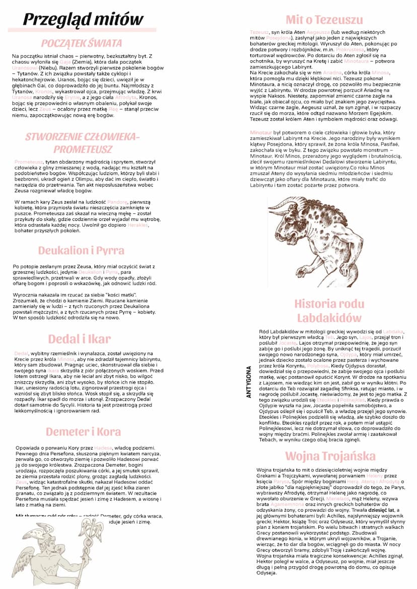 ANTYK
Mitologia
Mit:
Narracyjna opowieść wyrażająca wierzenia danej społeczności
(pierwotnie religijny charakter mitu różni go od baśni).
Wy