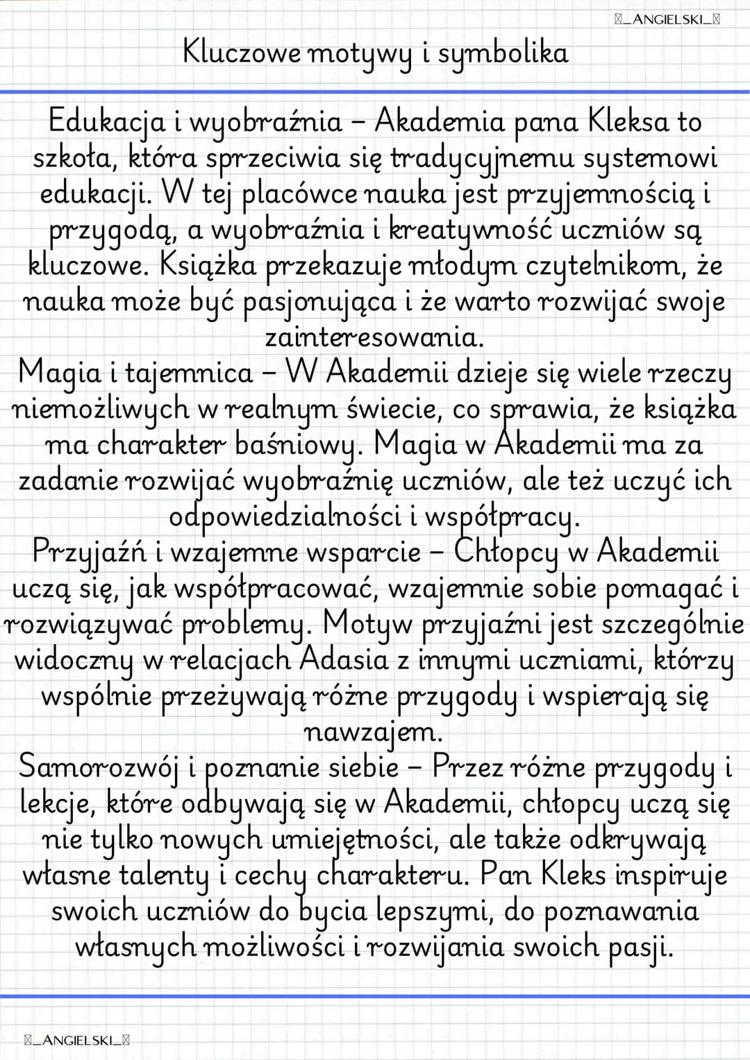 ANGIELSKI_
Akademia pana Kleksa
Autor: Jan Brzechwa
Gatunek: Baśń literacka dla dzieci
Tematyka: Edukacja, fantastyka, przyjaźń,
dorastanie
