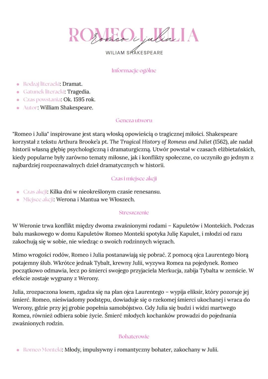 ROMs OjalaLIA
WILIAM SHAKESPEARE
• Rodzaj literacki: Dramat.
• Gatunek literacki: Tragedia.
• Czas powstania: Ok. 1595 rok.
Autor: William S