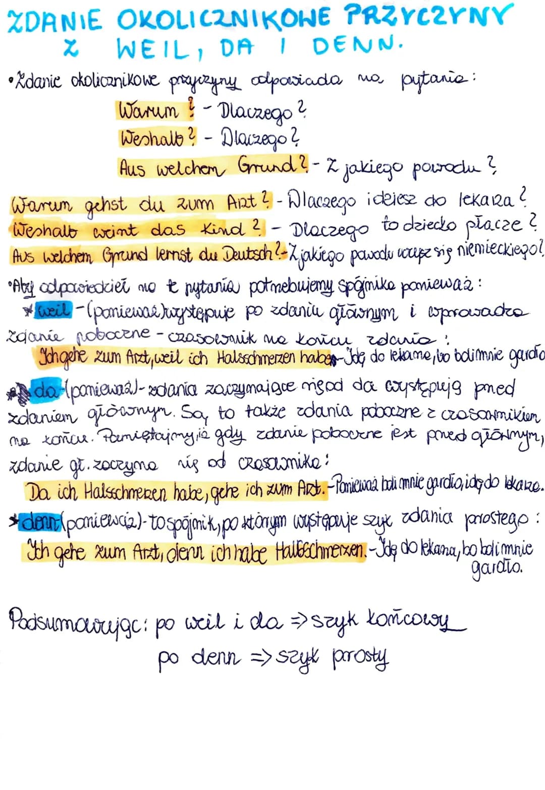 <h2 id="zdanieokolicznikoweprzyczynyzuyciemweildaidenn">Zdanie Okolicznikowe Przyczyny z Użyciem Weil, Da i Denn</h2>
<p><strong>Zdanie okol