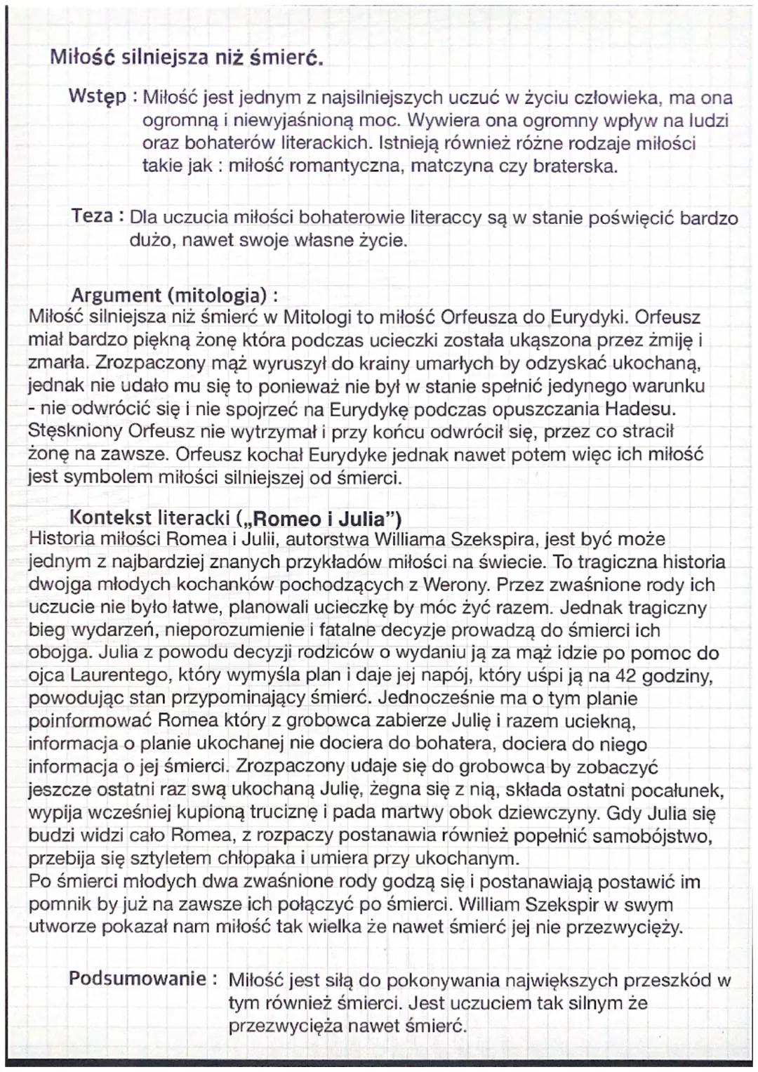 Miłość silniejsza niż śmierć.
Wstęp: Miłość jest jednym z najsilniejszych uczuć w życiu człowieka, ma ona
ogromną i niewyjaśnioną moc. Wywie