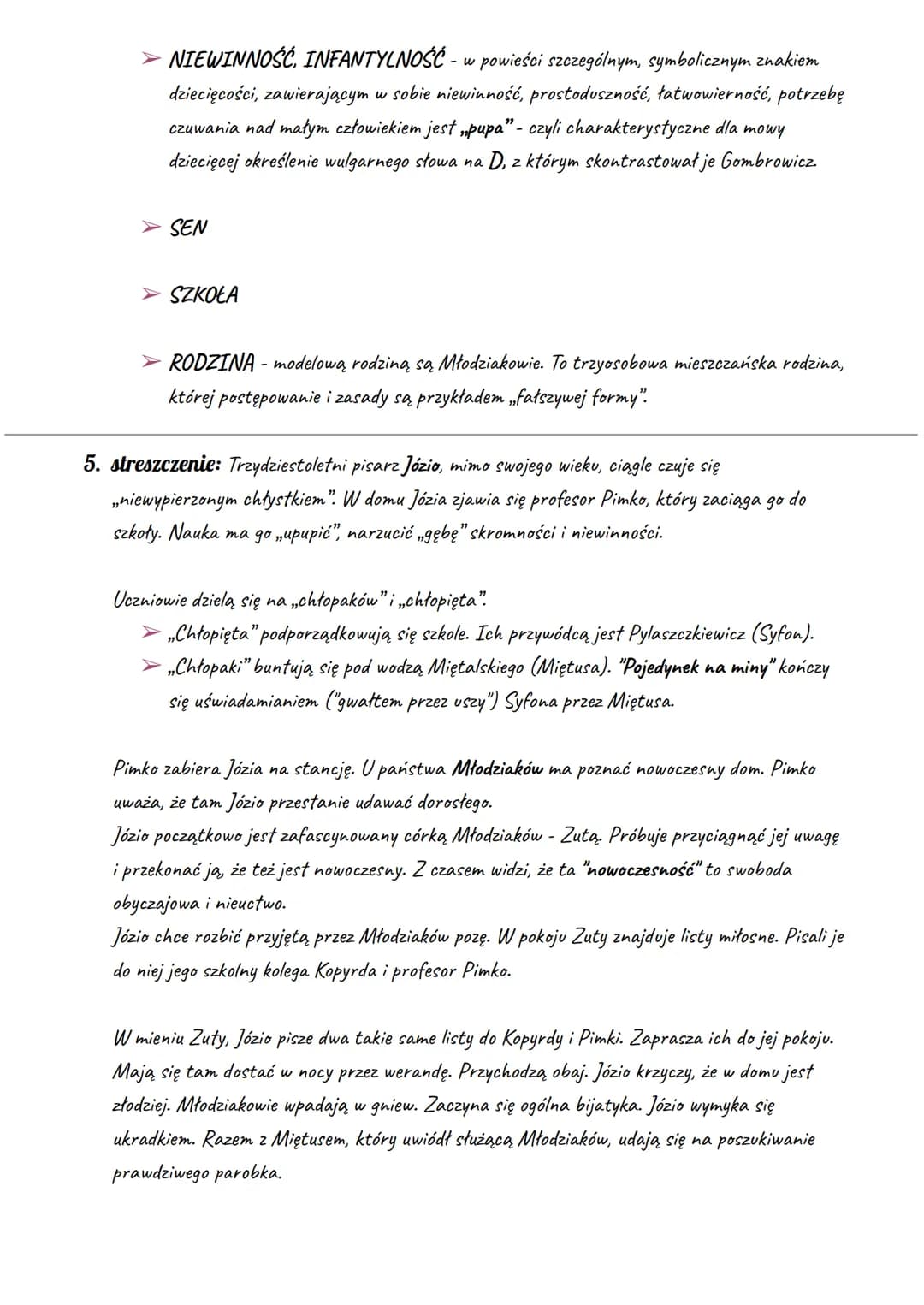Ferdydurke gatunek literacki: powieść awangardowa
Witold Gombrowicz
rodzaj literacki: epika
1. czas i miejsce akcji: ok. 1937 roku, szkoła, 