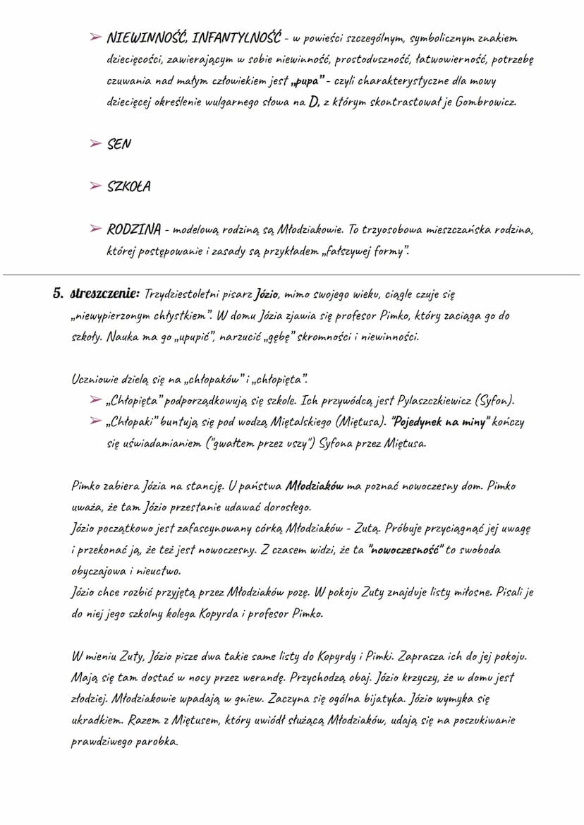 Ferdydurke gatunek literacki: powieść awangardowa
Witold Gombrowicz
rodzaj literacki: epika
1. czas i miejsce akcji: ok. 1937 roku, szkoła, 