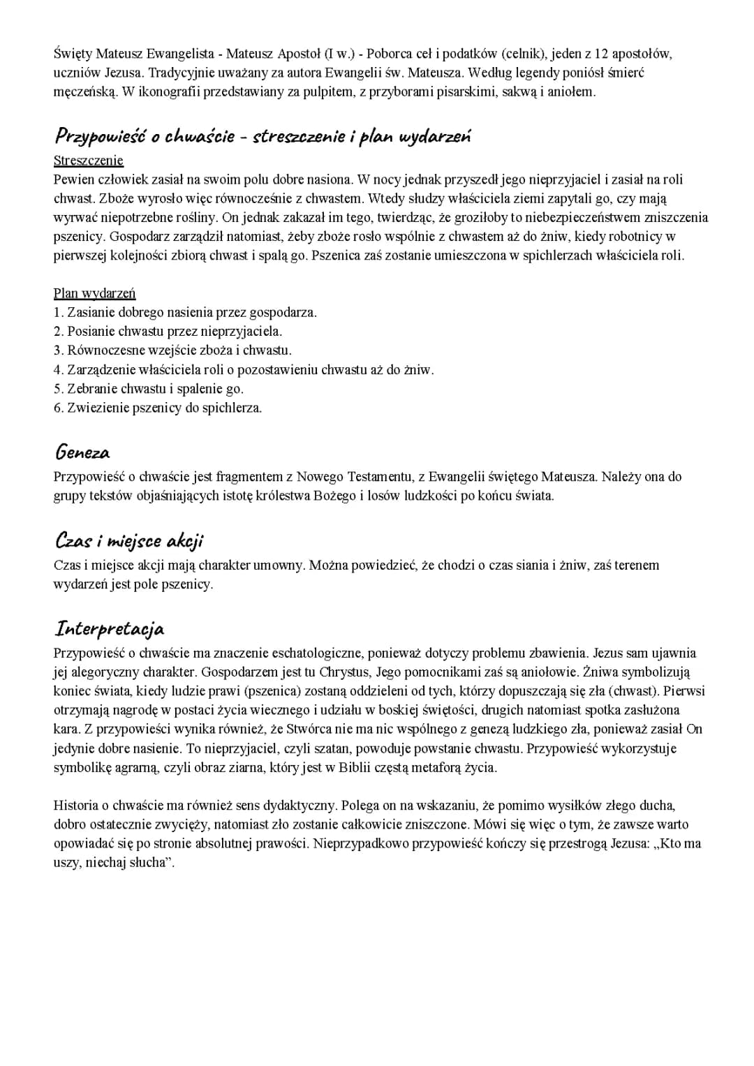 Przypowieści o chwastach i św. Mateuszu - Odkryj symbolikę!