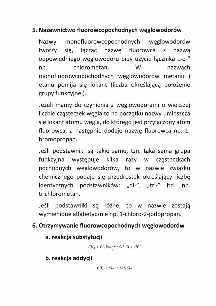 Fluorowcopochodne węglowodorów
1. Co to są pochodne węglowodorów?
Pochodne węglowodorów to związki chemiczne, które
oprócz grupy węglowodoro