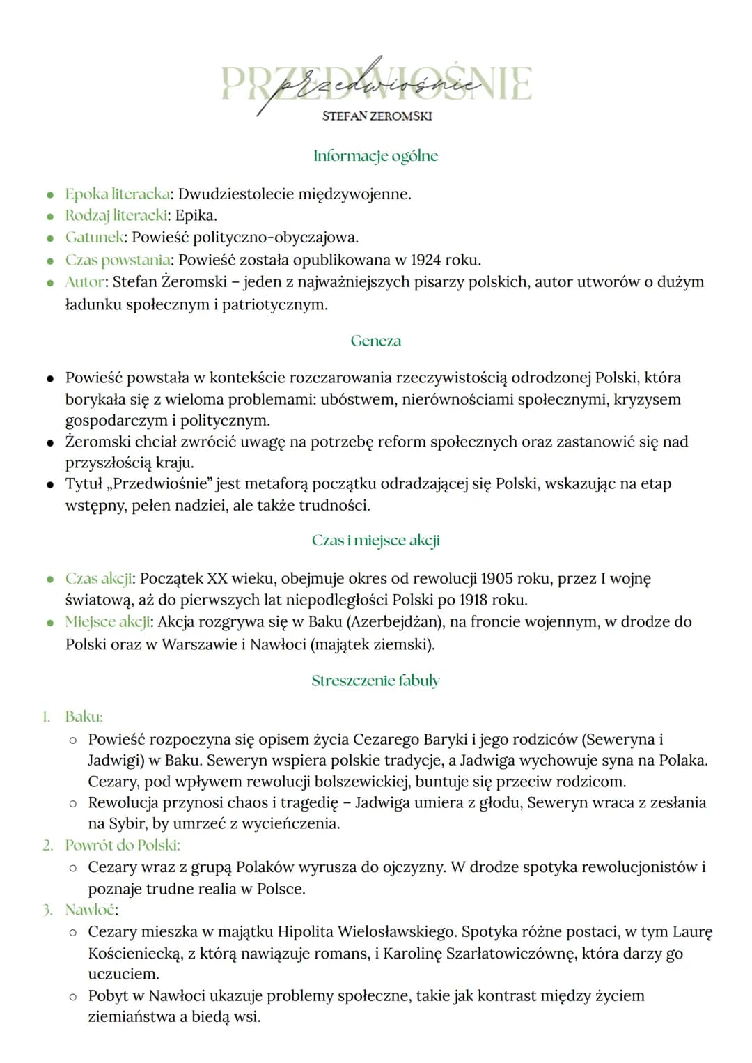 PREDATOENIE
STEFAN ZEROMSKI
Informacje ogólne
⚫ Epoka literacka: Dwudziestolecie międzywojenne.
•
Rodzaj literacki: Epika.
⚫ Gatunek: Powieś