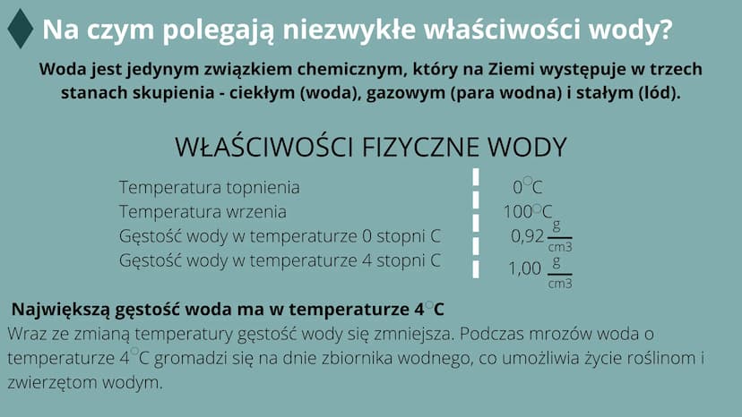 28
Woda - właściwości i rola w
przyrodzie
MAŁGOSIA CZECH VIIB Obecność wody w przyrodzie
Woda jest jedną z bardziej rozpowszechnionych subst