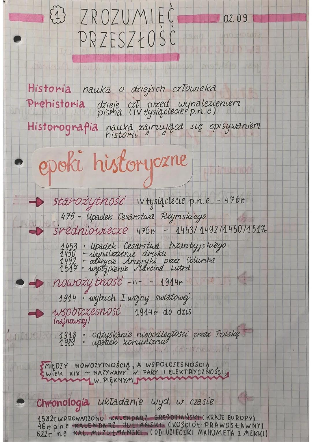 ZROZUMIEĆ
PRZESZŁOŚC
Historia nauka o dziejach człowieka
Prehistoria dzieje czł. przed wynalezieniem
pisma (IV tysiąclecie p.n.e)
Historogra