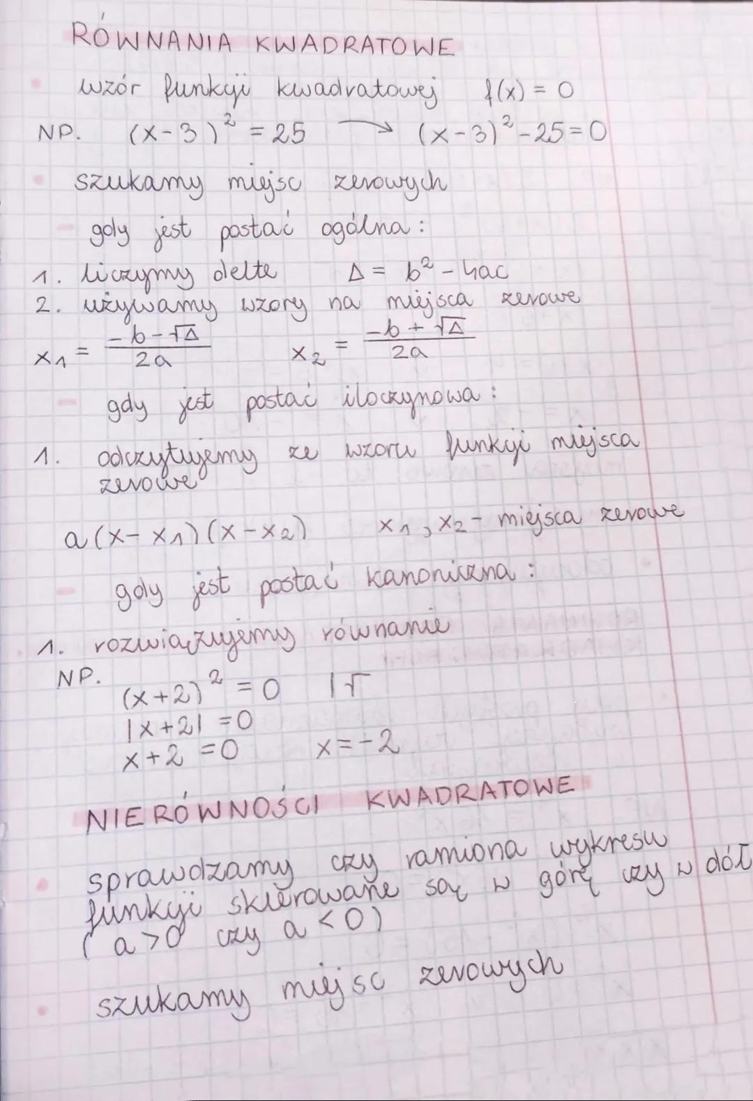 Równania i nierówności kwadratowe