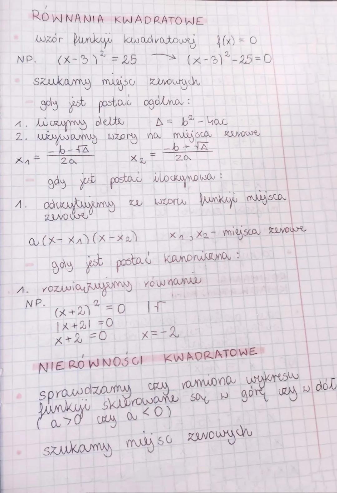 w postaci ogólnej i iloczynowej tak
samo jak z równościami kwadratowymi
w postaci kanonicznej miejsca zerowe
zukamy poprzez podstawienie za
