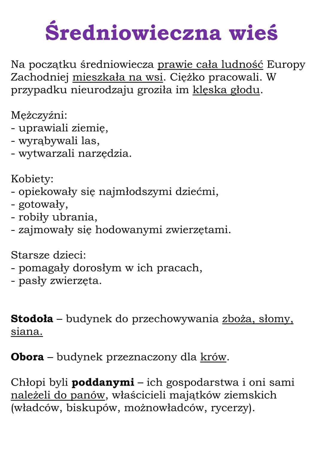 
<p>Na początku średniowiecza prawie cała ludność Europy Zachodniej mieszkała na wsi. Ludzie ci ciężko pracowali, ponieważ w przypadku nieur