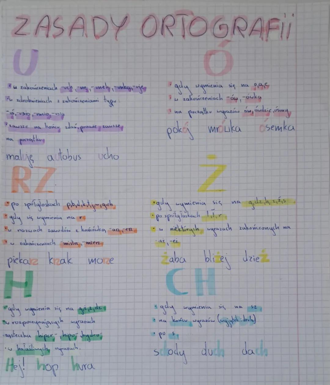 ZASADY ORTOGRAFII

O
# U
- u zakończeniach -uch, -ung, -unek, -unkuje
- w zdrobnieniach z zakończeniami typu -
- -usio, -unio, -usio
- zawsz