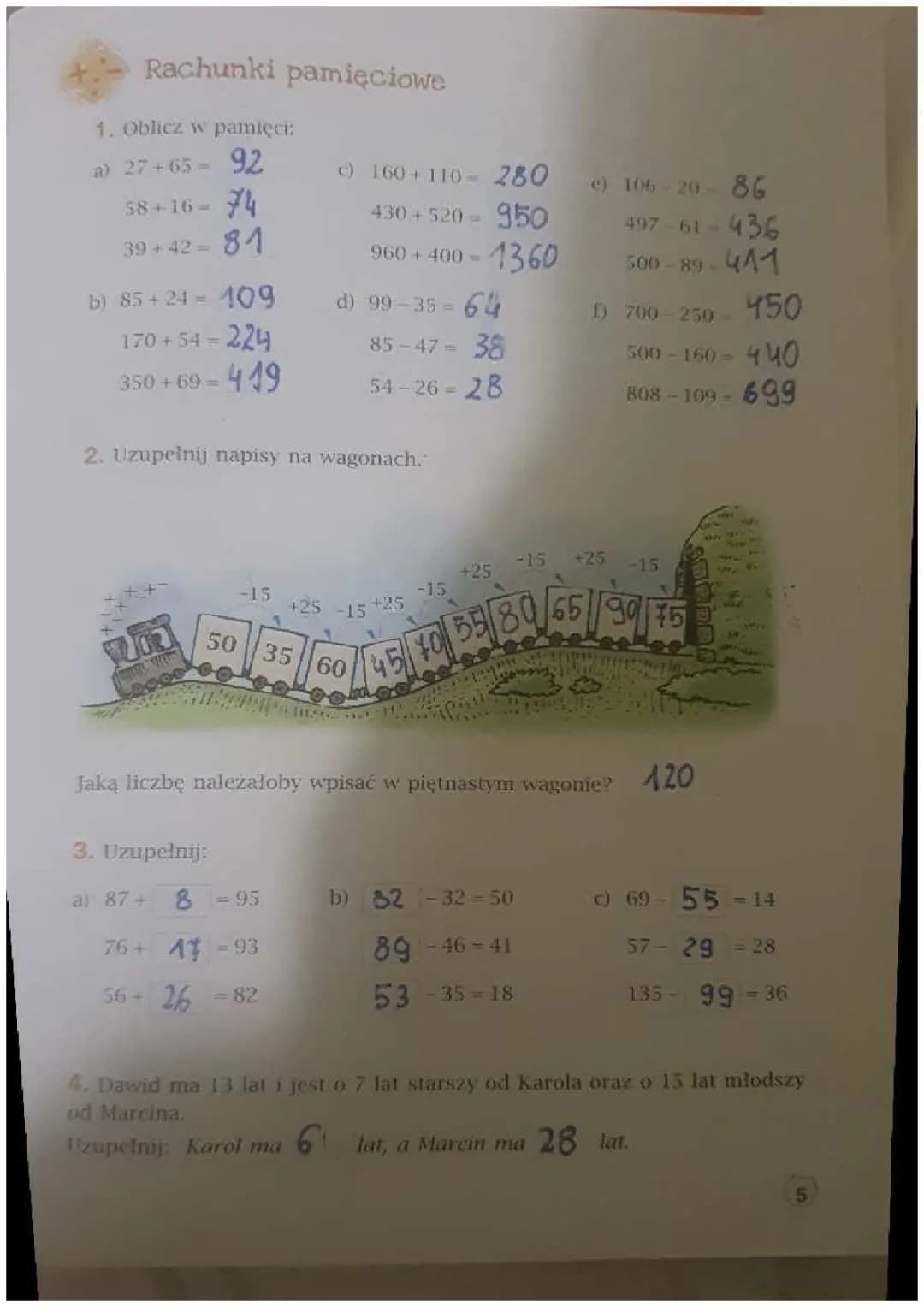 Rachunki pamięciowe dla klasa 4 i 5 - dodawanie, mnożenie i dzielenie