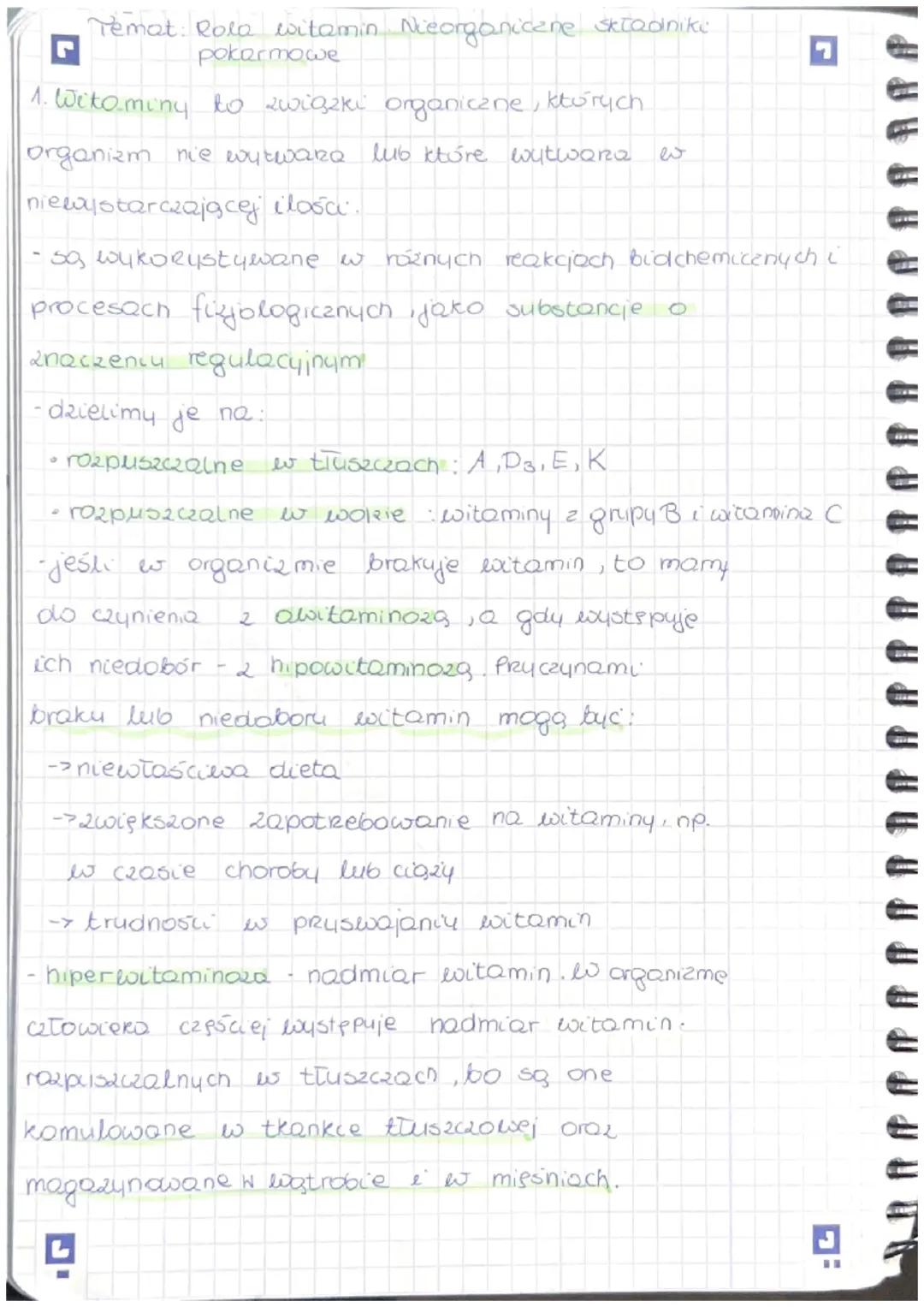 Temat: Rola witamin Nieorganiczne składniki
pokarmowe

1. Witaminy to związki organiczne, których
organizm nie wytwara lub które wytwara ev
