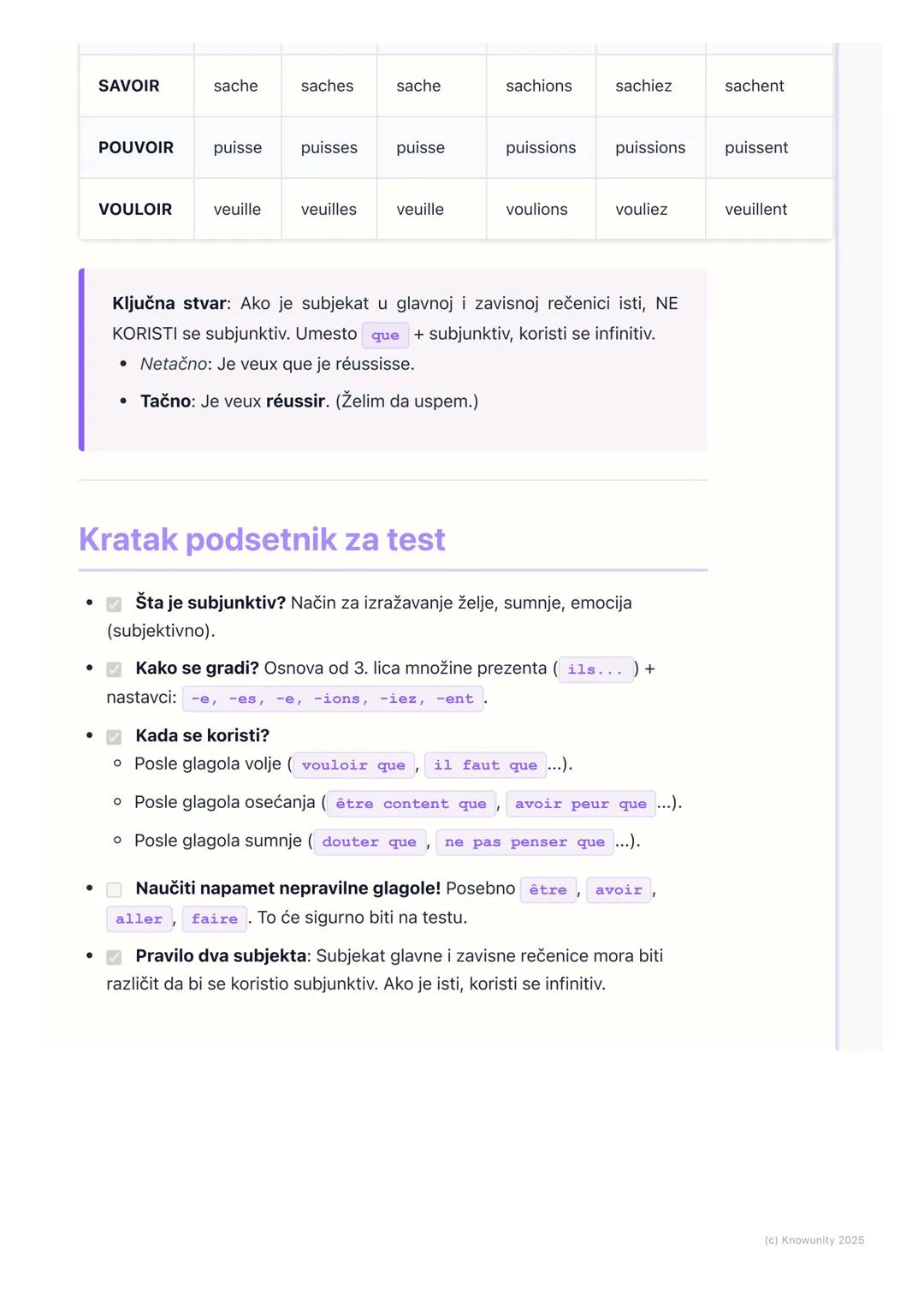 # Subjonctif Présent
(Subjunktiv prezent)

Šta je subjunktiv?

Subjunktiv nije vreme, već glagolski način (kao indikativ ili imperativ). Kor