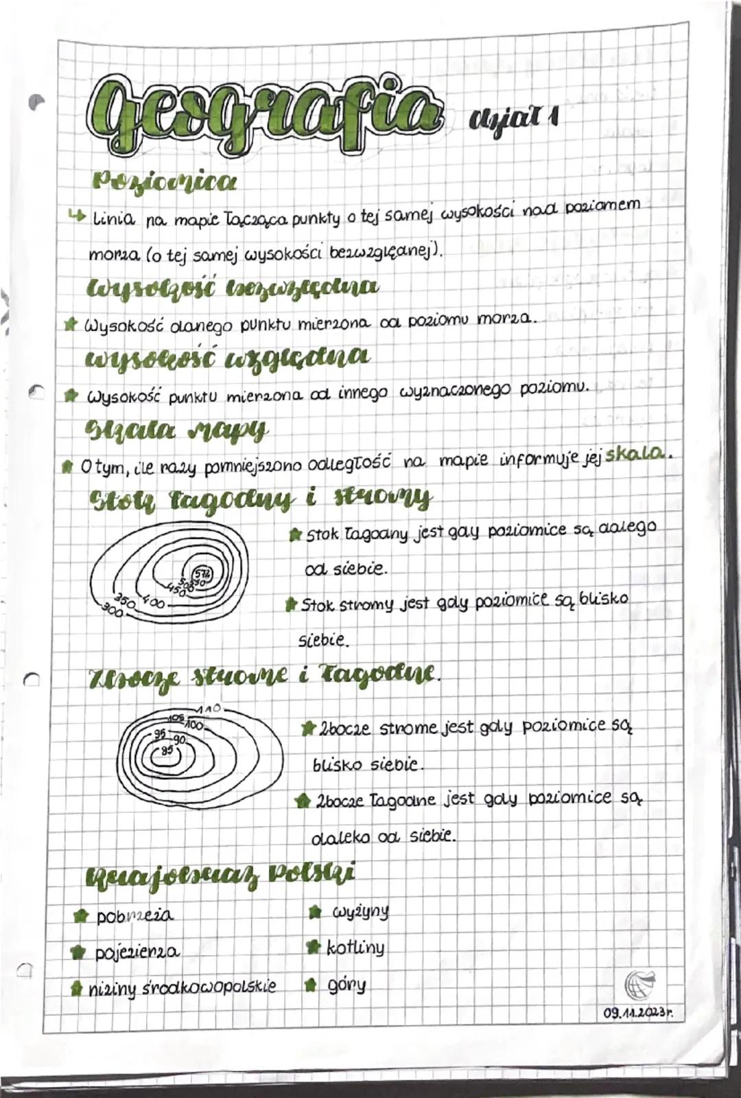 D
geografia cat
Poziomica
1
Linia na mapie łączącą punkty o tej samej wysokości nad poziomem
morza (o tej samej wysokości bezwzględnej).
Wys