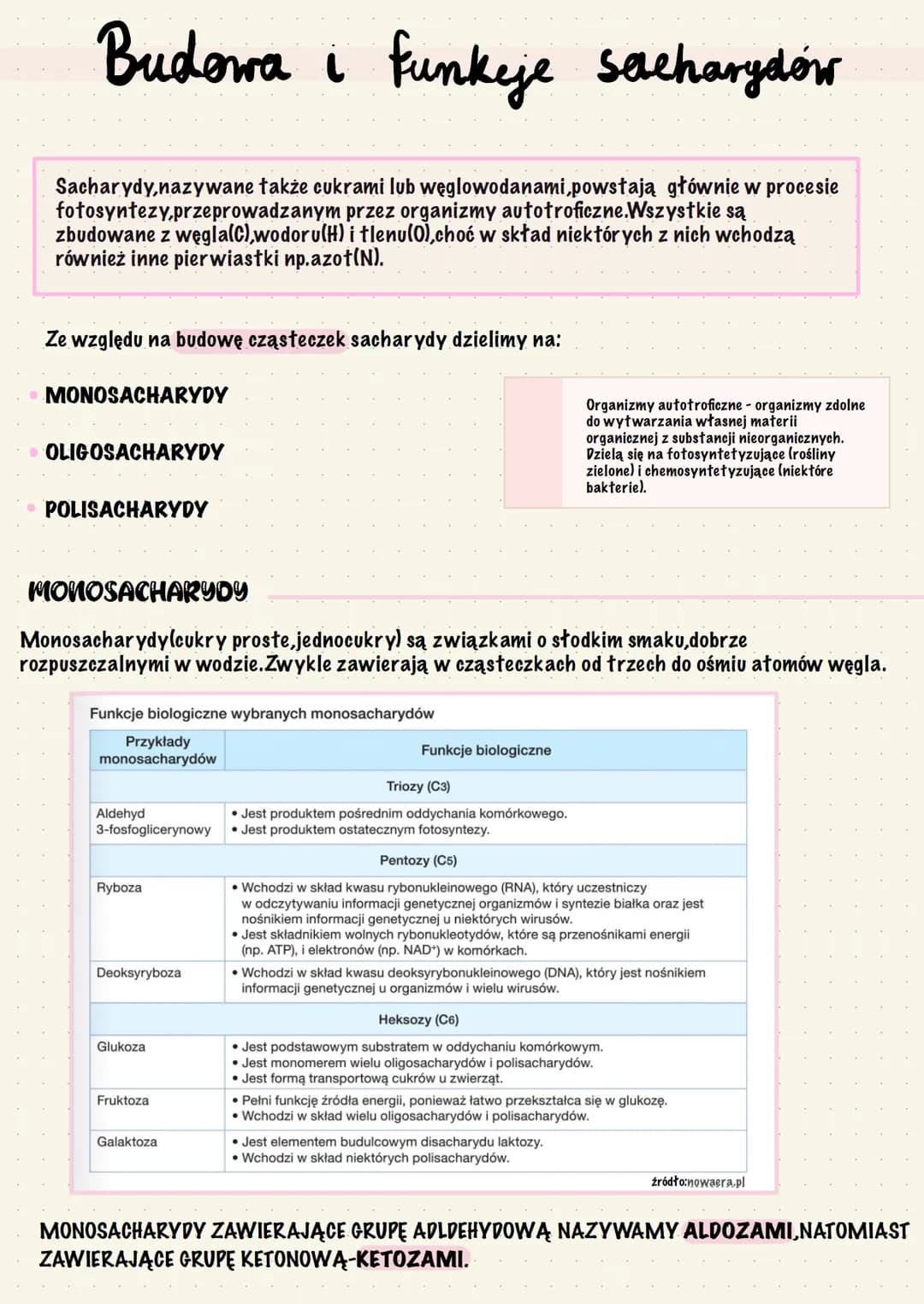 Budowa i funkcje sacharydow
Sacharydy,nazywane także cukrami lub węglowodanami,powstają głównie w procesie
fotosyntezy,przeprowadzanym przez