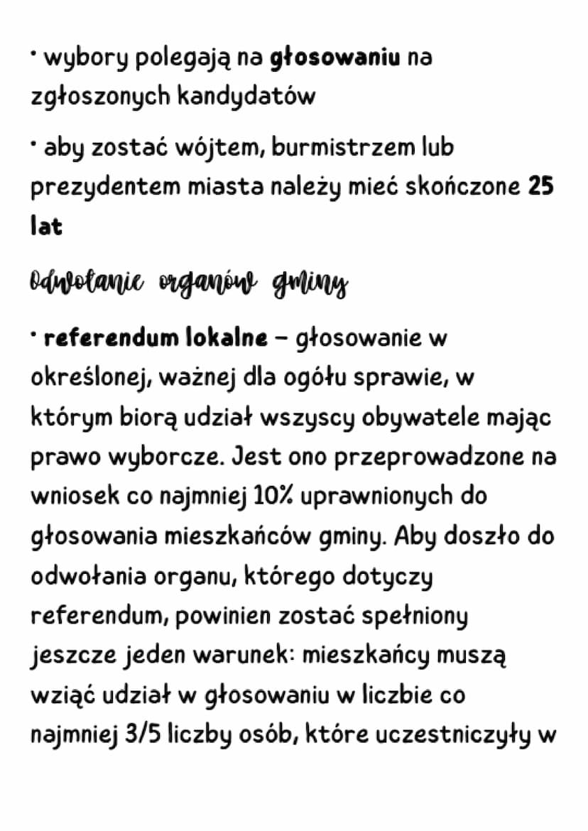 Samorząd gminny
Organy gminy
• gminy wiejskie - rada gminy i wójt
• miasta i gminy miejsko-wiejskie - rada miasta
i burmistrz
• duże miasta 