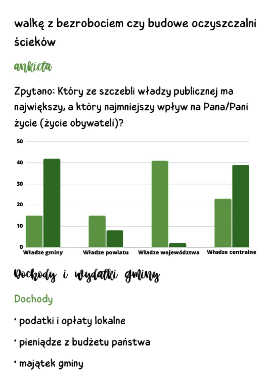 Samorząd gminny
Organy gminy
• gminy wiejskie - rada gminy i wójt
• miasta i gminy miejsko-wiejskie - rada miasta
i burmistrz
• duże miasta 