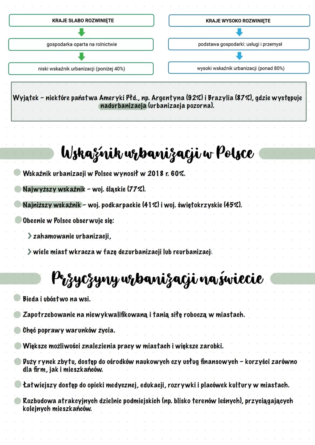 Urbanizacja na świecie
Co to jest urbanizacja?
●●
Urbanizacja to proces rozwoju miast, obejmujący:
powstawanie nowych miast,
rozwój miast, k
