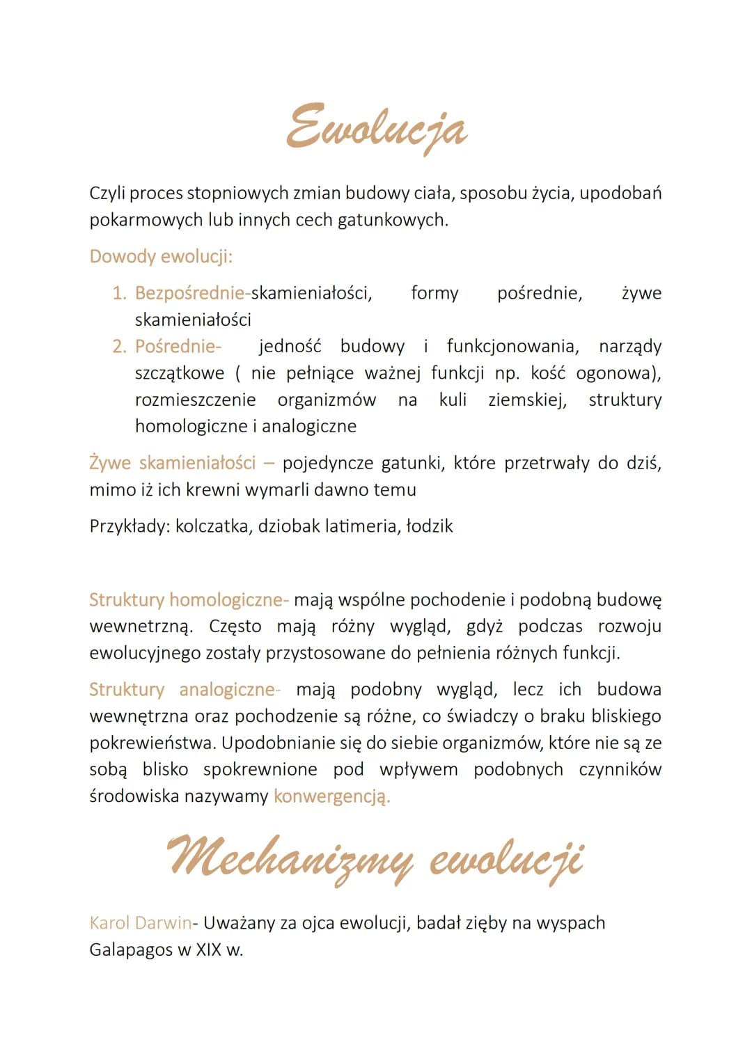 Ewolucja
Czyli proces stopniowych zmian budowy ciała, sposobu życia, upodobań
pokarmowych lub innych cech gatunkowych.
Dowody ewolucji:
1. B