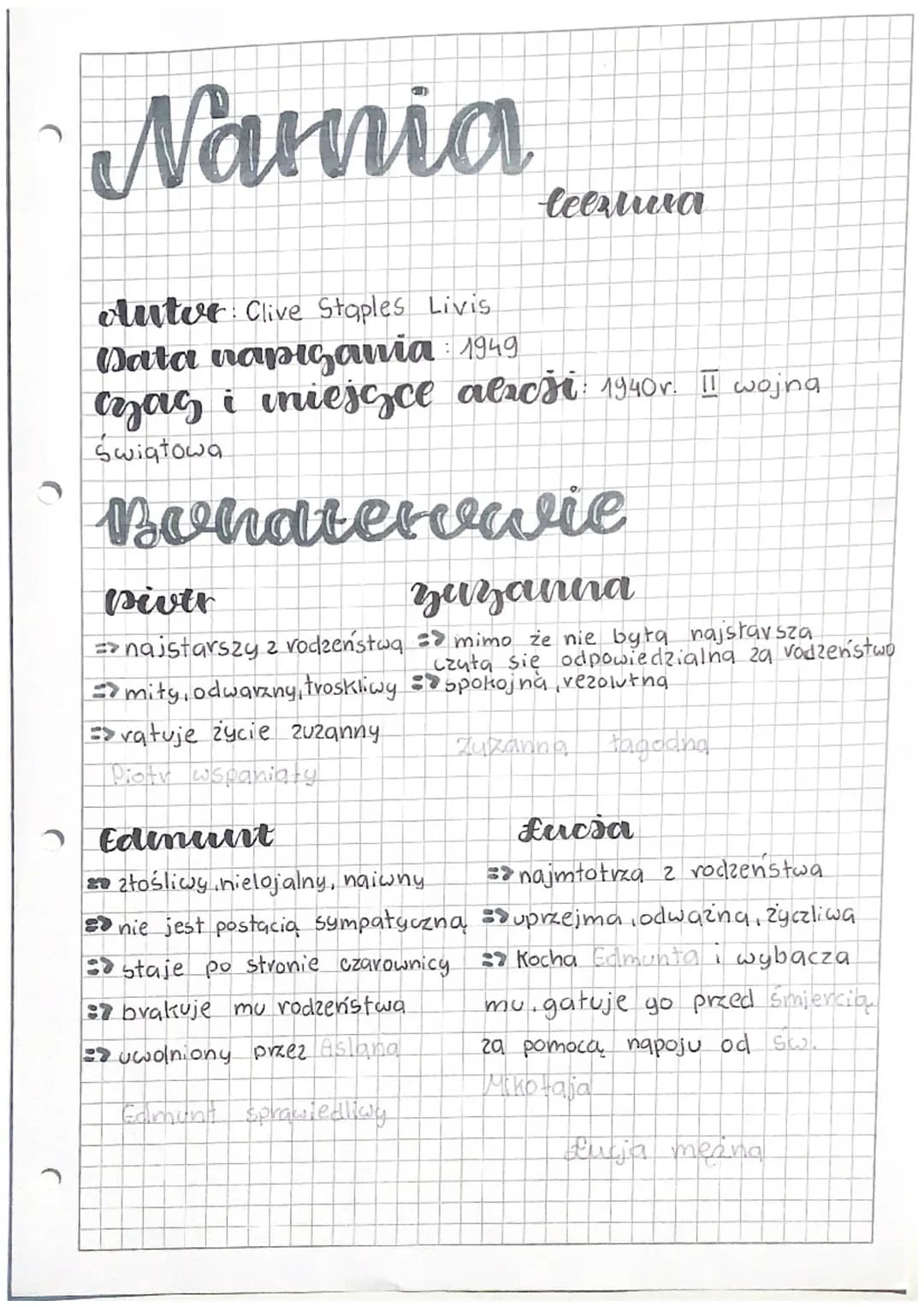 c
Narnia
leertura
outor Clive Staples Livis.
Data napigania 1949
azag i mniejące alacsi: 1940 r. II wojna
Swiatowa
Bohaterowie
Diver
zuzanna