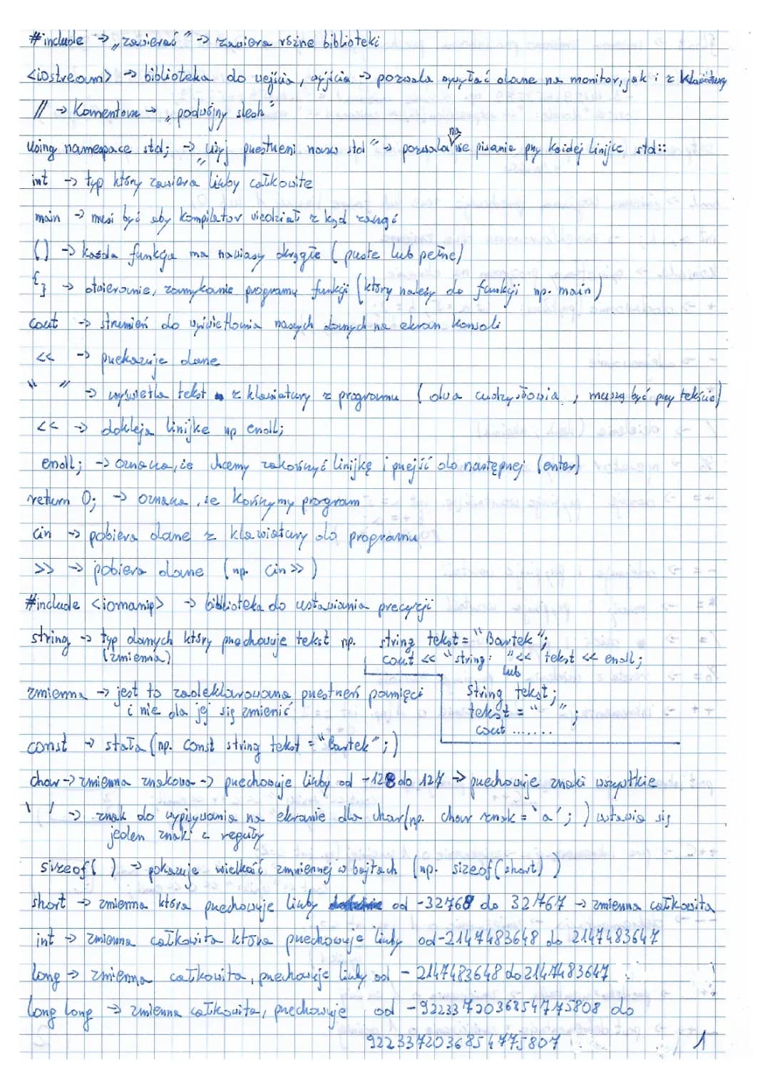 Nauka C++ - lista podstawowych komend i bibliotek