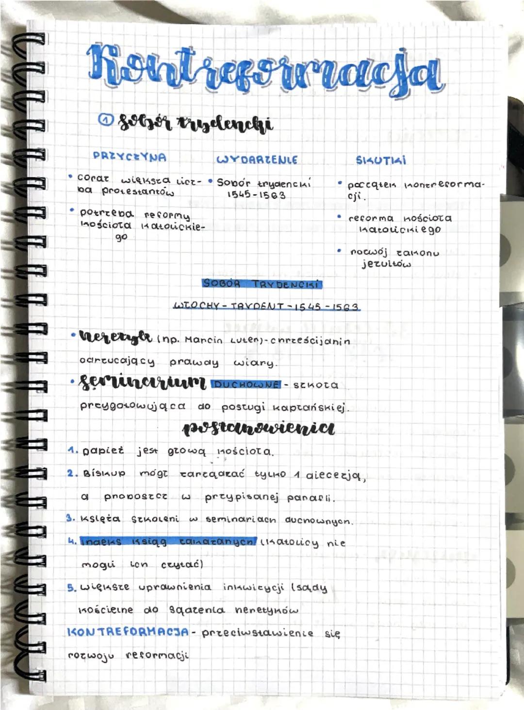 しし
Kontrafouracja
sobor trydencki
PRZYCZYNA
• copat
WYDARZENLE
większa licz- •Sobór trydencki
.
1545-1563
ba protestantów
• potrzeba reformy