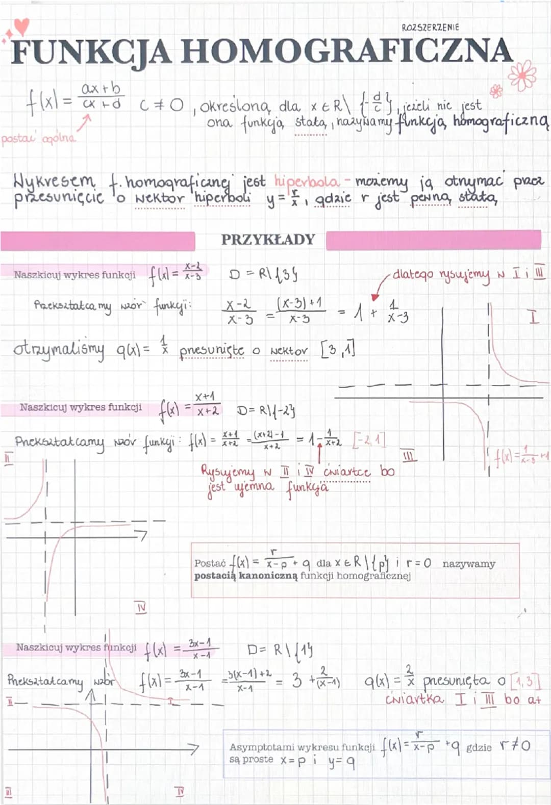 ROZSZERZENIE
FUNKCJA HOMOGRAFICZNA
f(x) = ax + b
pasta agolna
cx+0 C0, określoną dla x ER\ { }, jcicli nie jest
ona funkcja, stata, nazywamy